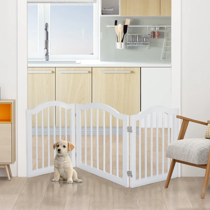 Pawhut Wooden Dog Gate For Stairs Stepover Panel Pet Fence Folding Safety Barrier-White
