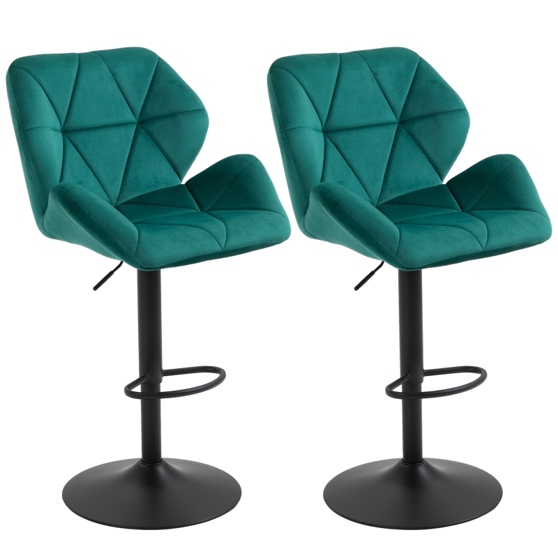 HOMCOM Set Of 2 Luxurious Velvet - Touch Kitchen Bar Stools w/ Metal Frame Footrest Base Green