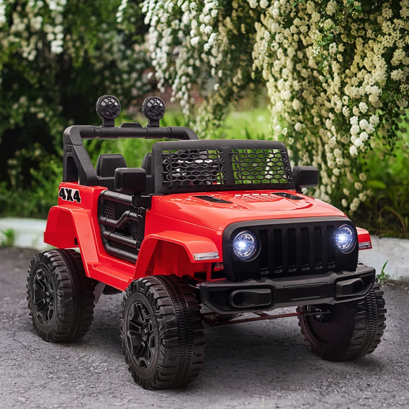 HOMCOM Kids Electric Ride On Car 12V Off Road Toy with Parental Remote Control 2 Motors Horn Lights Suspension Wheels for 3-6 Years Old Red