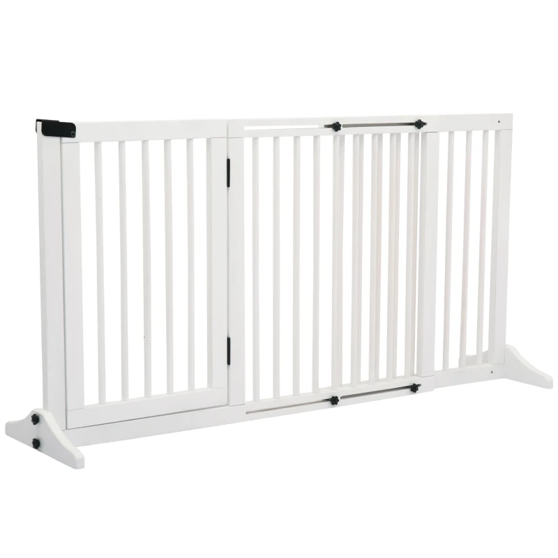 PawHut Dog Gate Freestanding Pine Wood Lockable White