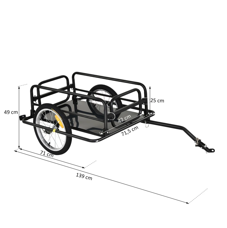 HOMCOM Przyczepka rowerowa 40 kg, Wózek transportowy, Czarny, Stal, 139 x 71,5 x 49 cm