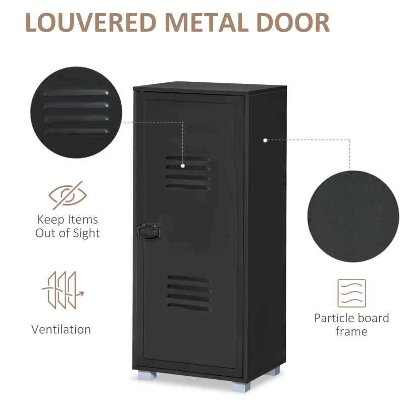 HOMCOM Modern 3-Tier File Cabinet, Storage Organizer with Metal Louvred Door for Living Room, Study, Playroom, Black