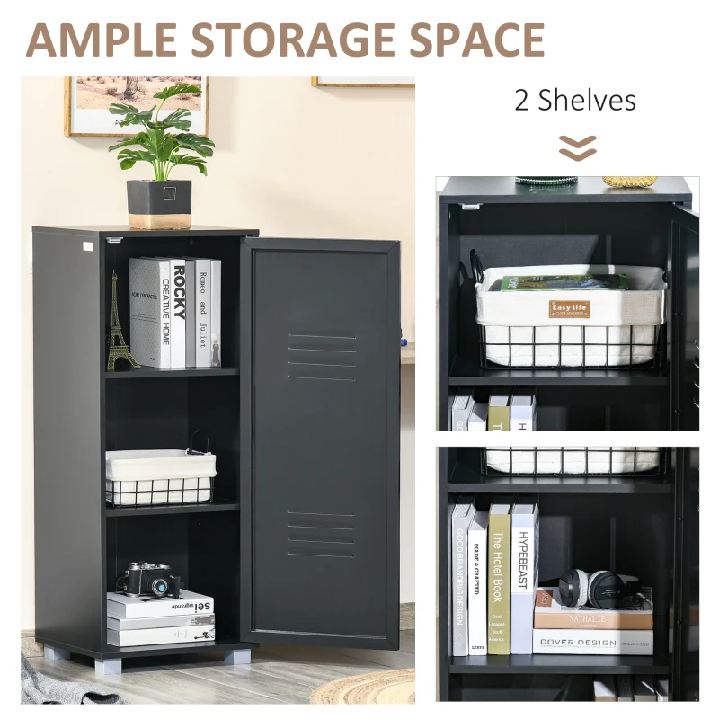 HOMCOM Modern 3-Tier File Cabinet, Storage Organizer with Metal Louvred Door for Living Room, Study, Playroom, Black