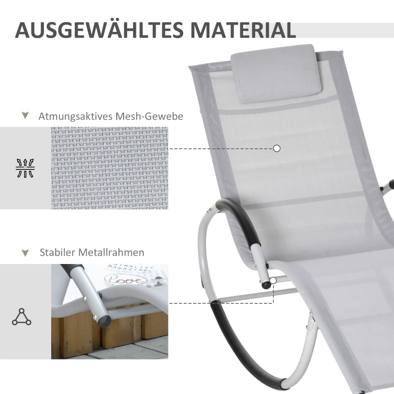 Outsunny fotel bujany ogród krzesło bujane z zagłówkiem huśtawka fotel ogrodowy metal siatka kolor jasnoszary 65 x 144 x 83 cm | Aosom