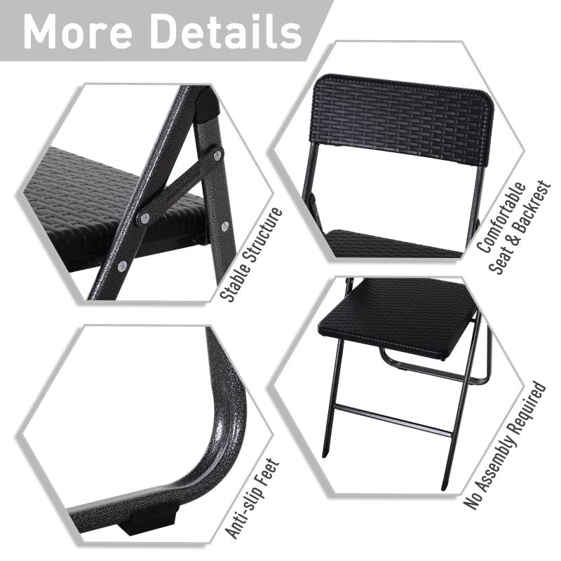 Outsunny 5 PCS Rattan Effect Folding Garden Patio Dining Set  4 Chairs & 1 Table Outdoor Furniture Set - Black