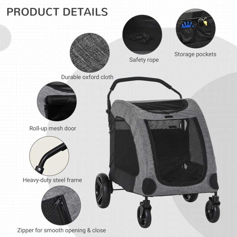PawHut Medium Size Dog Stroller Pushchair Pet Trailer Dogs 4-Wheel Mesh Window Travel Stroller