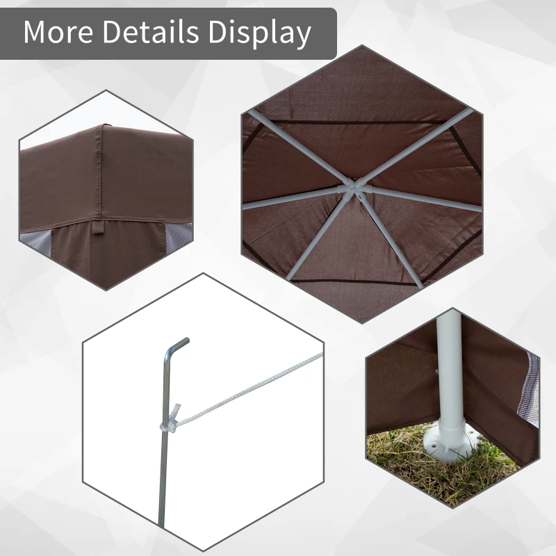 Outsunny Hexagonal Garden Gazebo Patio Party Outdoor Canopy Tent Sun Shelter with Mosquito Netting and Zipped Door, Brown
