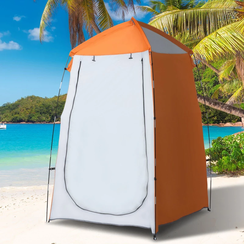 Outsunny Tenda de Duche Campismo Portátil UV+25 Tenda de Privacidade para Casa de Banho Trocador com Janela Bolso e Bolsa de Transporte 123x121x98cm Laranja