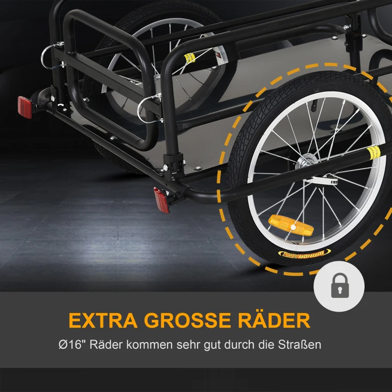 HOMCOM Fietskar Aanhangwagen voor fiets 40 kg laadvermogen Transportkar Handkar Trekhaak Staal Zwart 139 x 71,5 x 49 cm(m-6)