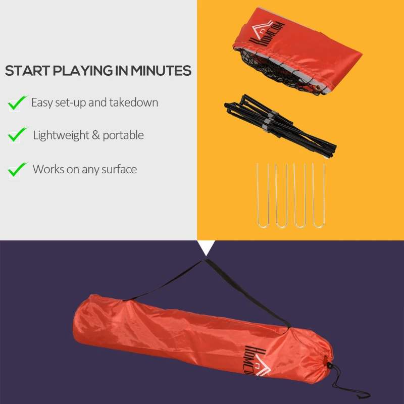 HOMCOM Plasa de Tenis si Badminton Portabila cu Inaltime Reglabila, Plasa de Volei cu Geanta de Transport, 510x102x107/120/155cm, Rosu si Negru