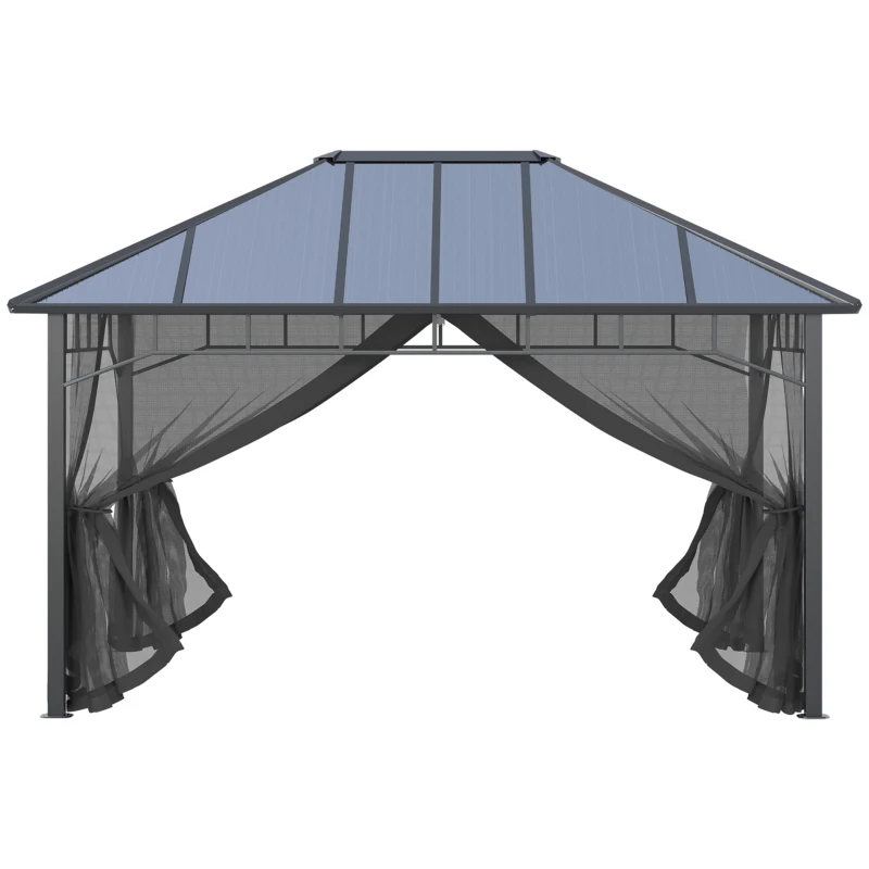 Outsunny Pavilion cu acoperis rigid din policarbonat 4 x 3 (m), Pergola cu cadru din aluminiu cu plasa, pentru gradina, veranda, Gri