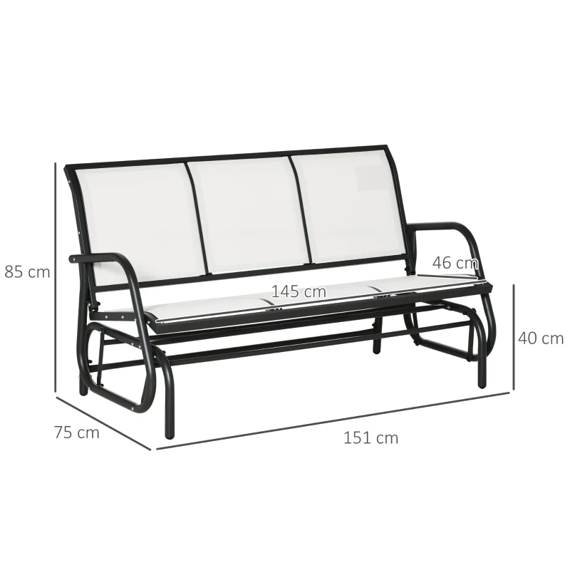 Outsunny Banca Balansoar de Gradina 3 Locuri din Metal si Tesatura, 147x70x85cm, Bej