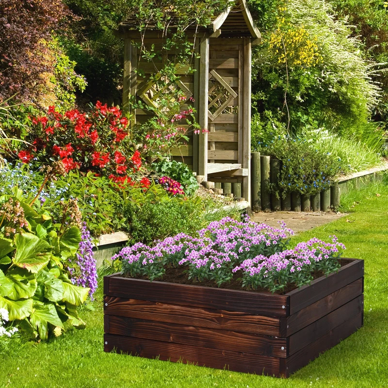 Outsunny verhoogd bed plantenbak groentebed kruidenbed massief hout donkerbruin