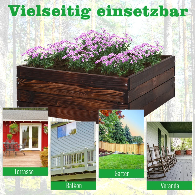 Outsunny verhoogd bed plantenbak groentebed kruidenbed massief hout donkerbruin