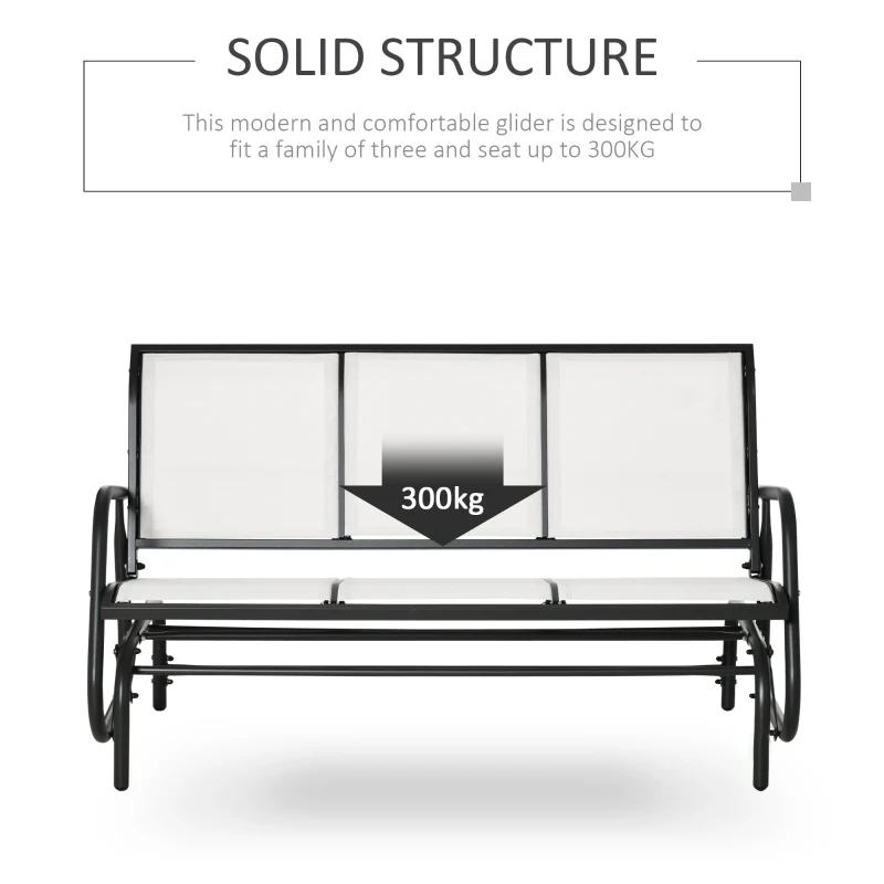 Outsunny Banca Balansoar de Gradina 3 Locuri din Metal si Tesatura, 147x70x85cm, Bej