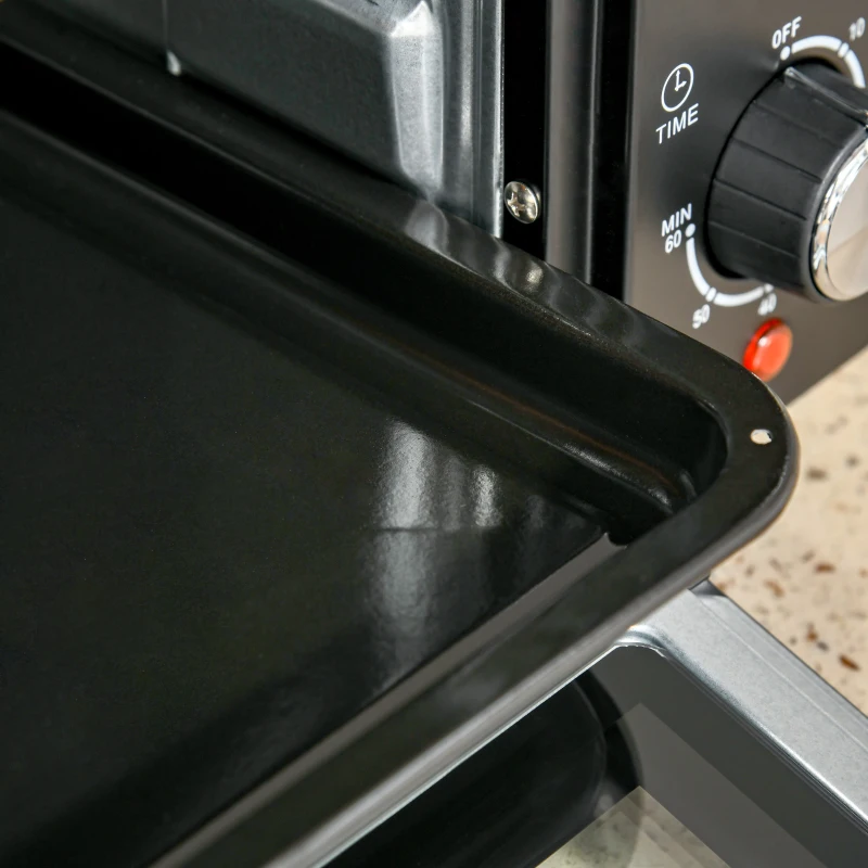 HOMCOM mini-oven 21 l met 1 rooster en 1 bakplaat 3 kookstanden instelbare temperatuur oven 1400W metaal RVS gehard glas zwart + zilver 46,4 x 38 x 28,5 cm(m-9)