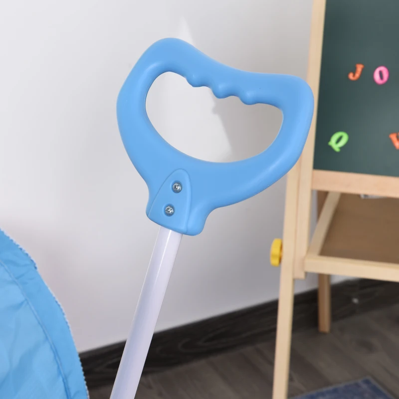 HOMCOM Triciclo con Maniglione a Forma di Moto per Bambini 18-72 Mesi (25kg) con Tettuccio Rimovibile e Bauletto, Azzurro