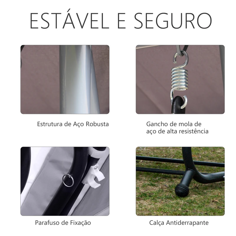 Outsunny Banco Baloiço Jardim 3 Lugares Convertível em Cama com Teto Ajustável e Bandeja para Bebidas 200x120x164 cm Cinza