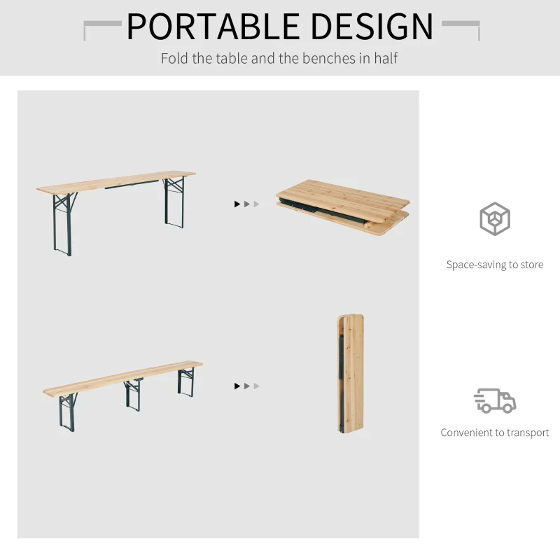 Outsunny Steel Frame Portable Folding Picnic Table Bench Set Dark Green