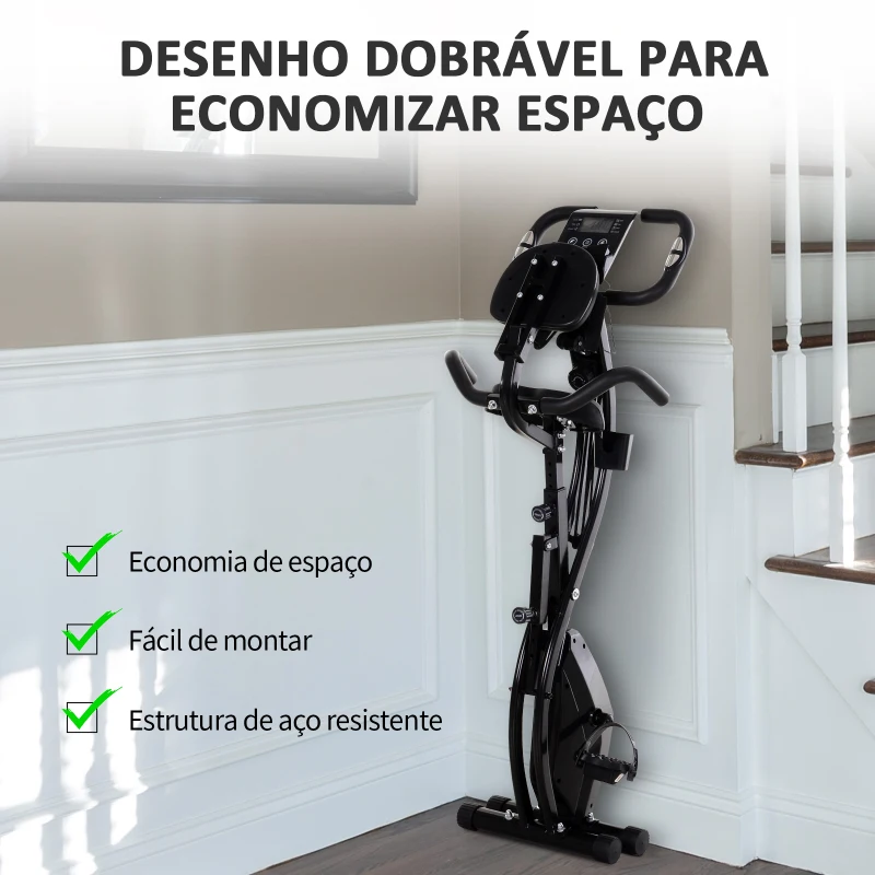 HOMCOM Bicicleta ergométrica dobrável ajustável em altura e resistência com tela LCD e assento com encosto 51x97x115 cm Preto
