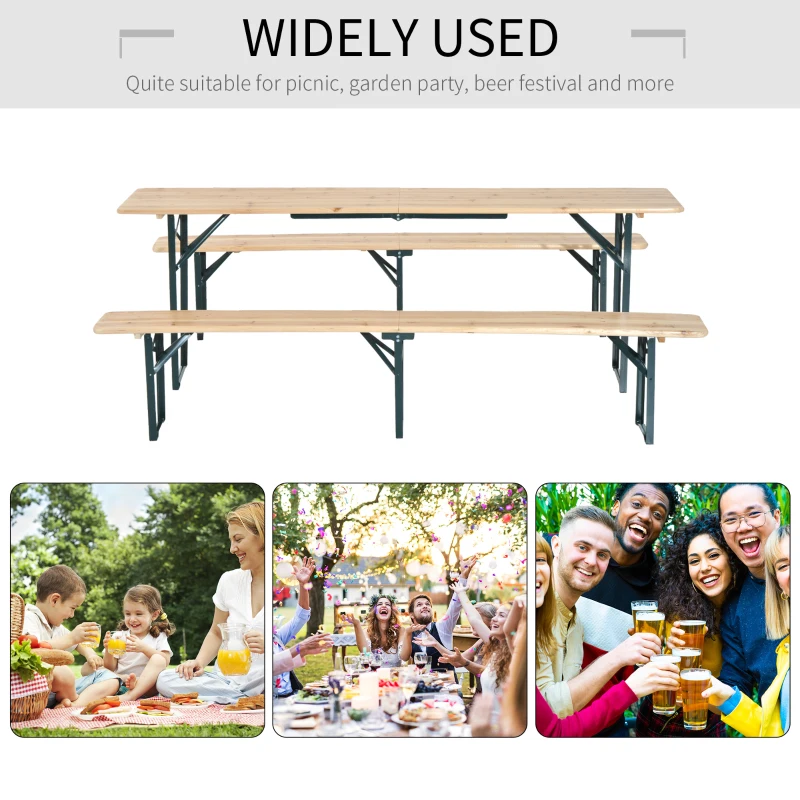 Outsunny Steel Frame Portable Folding Picnic Table Bench Set Dark Green