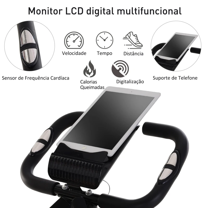 HOMCOM Bicicleta ergométrica dobrável ajustável em altura e resistência com tela LCD e assento com encosto 51x97x115 cm Preto