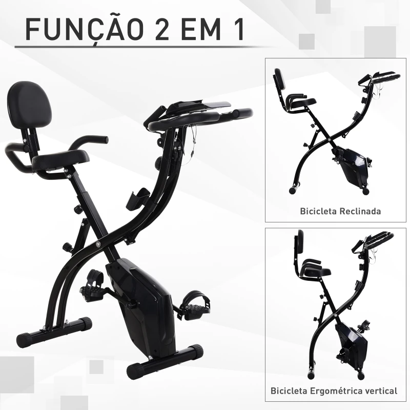 HOMCOM Bicicleta ergométrica dobrável ajustável em altura e resistência com tela LCD e assento com encosto 51x97x115 cm Preto