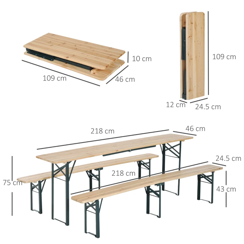 Outsunny Steel Frame Portable Folding Picnic Table Bench Set Dark Green