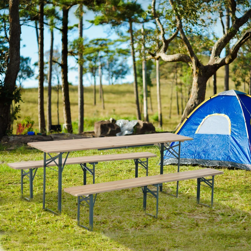 Outsunny Steel Frame Portable Folding Picnic Table Bench Set Dark Green
