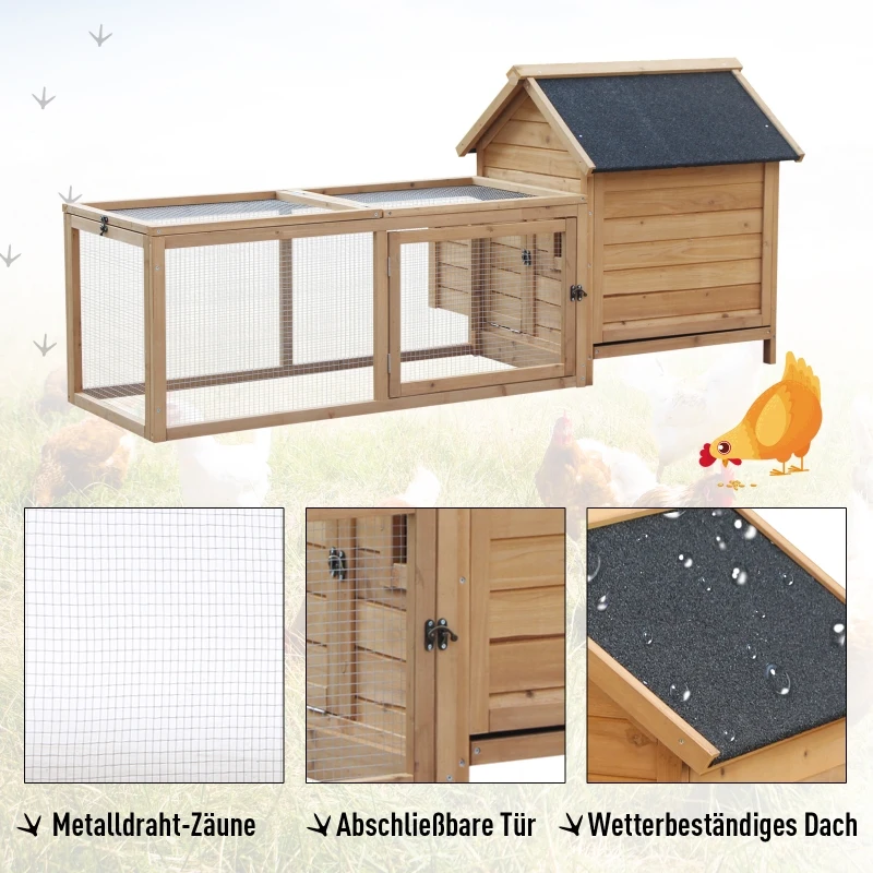 PawHut kippenhok box ren pluimveehok met stok legnest massief hout