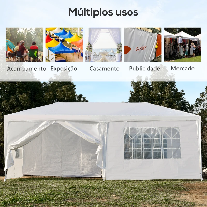 Outsunny Tenda para Festas 5,83x2,93 Tenda de Jardim com 2 Portas 4 Paredes Laterais Removíveis e 4 Janelas para Exterior Eventos Casamentos Branco