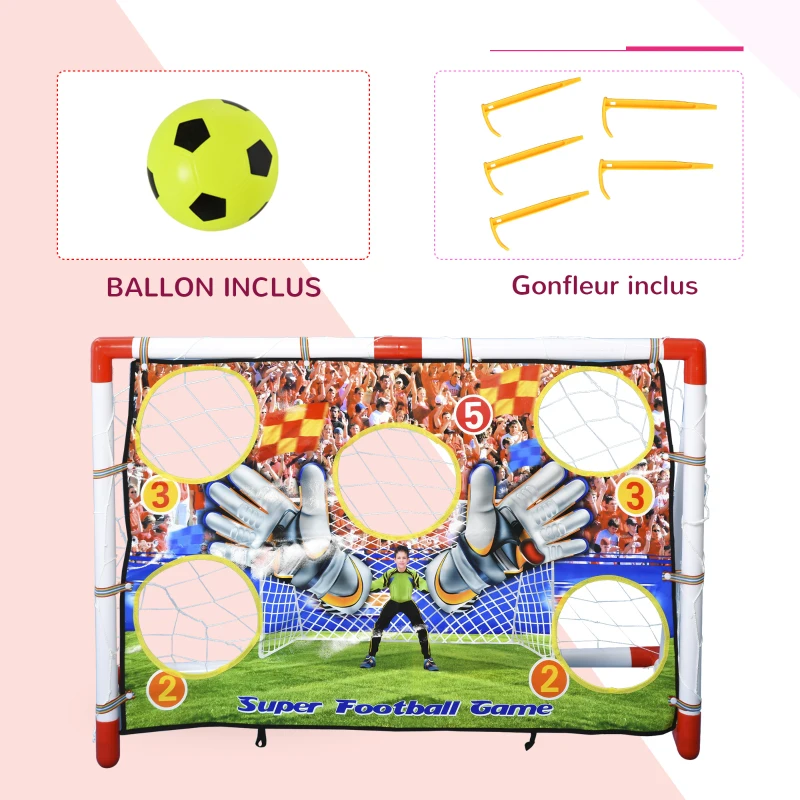 HOMCOM Cage de foot but d'entrainement avec cible dim. 116L x 48l x 76H cm balle et gonfleur inclus