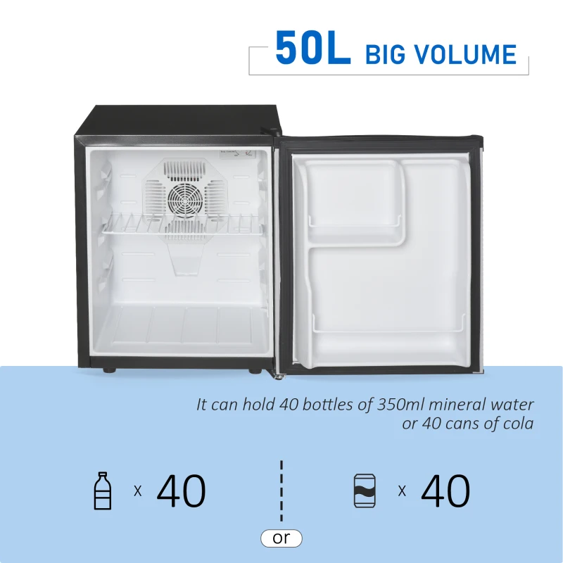 HOMCOM Freestanding Beverage Fridge and Cooler with Movable Chrome Rack Extra Storage Shelf, Hold up to 40 Cans, for Beer Soda Water Cola, Home Office, Black and Silver