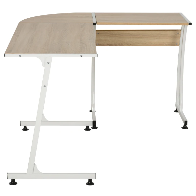 HOMCOM Bureau Informatique multimédia Bureau d'angle Design Contemporain métal Blanc Imitation Bois chêne Clair