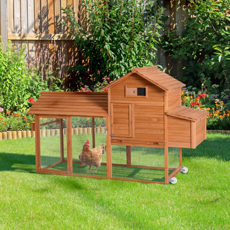 PawHut cotet pentru gaini, cu roti, lemn 213x91x122cm