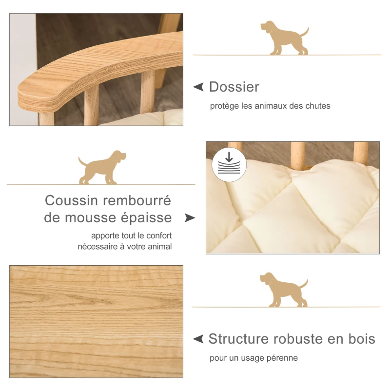 PawHut Canapé design chien chat style cosy chic dim. 70L x 50l x 22H cm coussin capitonné intégré écru panneaux particules aspect bois clair