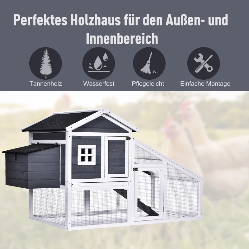 PawHut kippenhok met stok pluimveehok ren kippenren legnest massief hout