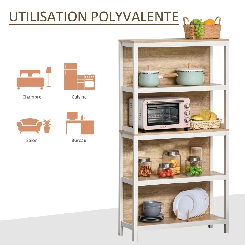 HOMCOM Bibliothèque meuble de rangement 4 étagères dim. 80L x 30l x 151H cm MDF chêne clair blanc
