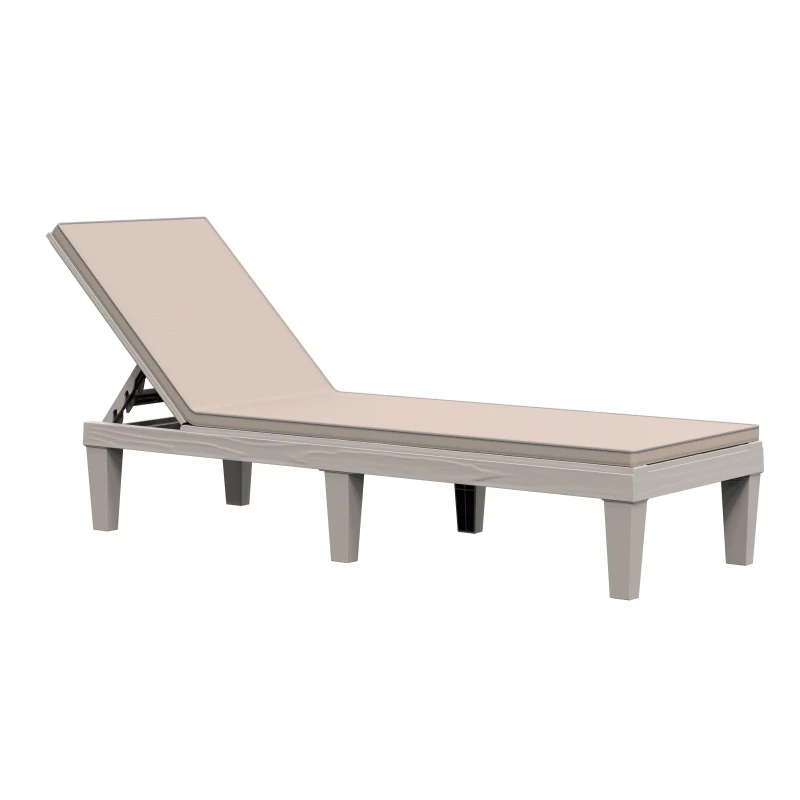 Outsunny Transat bain de soleil design - grand confort - matelas déhoussable beige, inclinaison réglable multi-positions - polypropylène texturé imitation bois café