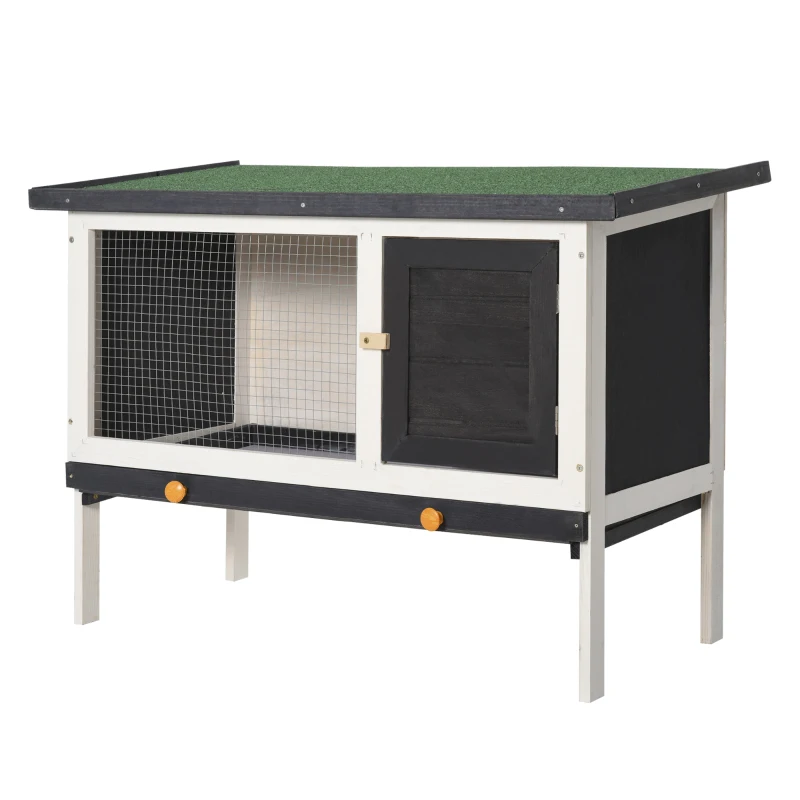 PawHut konijnenhok, klein dierenhok met asfaltdak, voor binn,,buiten, dennenhout, 125,5 x 100 x 49 cm, groen, oranje