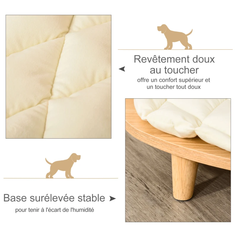 PawHut Canapé design chien chat style cosy chic dim. 70L x 50l x 22H cm coussin capitonné intégré écru panneaux particules aspect bois clair