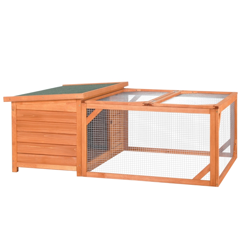 PawHut Kleintierstall mit Freigehege, herausnehmbare Bodenwanne, wetterbeständig, 125,5 cm x 100 c x 49 cm Grün + Natur
