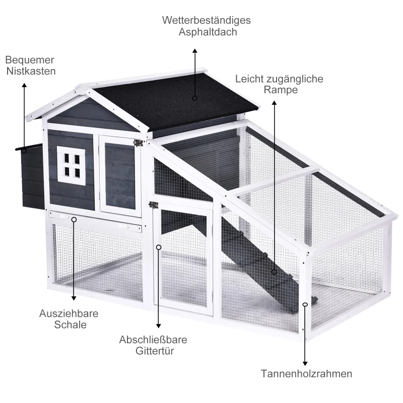 PawHut kippenhok met stok pluimveehok ren kippenren legnest massief hout