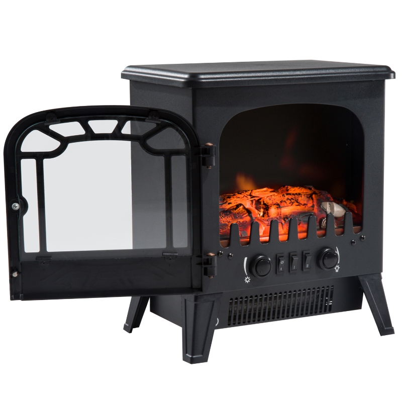 Homcom Cheminée Électrique 900-1800 W en Métal Noir 36 x 26 x 42 cm