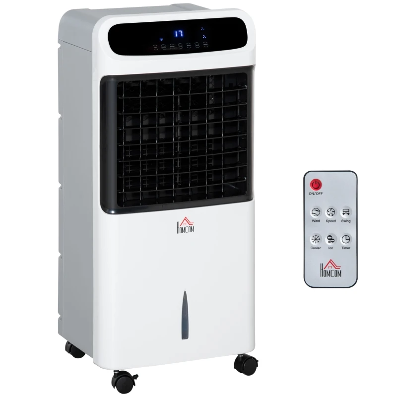 HOMCOM Mobile Air Cooler, 12L Tank Evaporative Ice Cooling Fan Water Conditioner Humidifier Unit with 3 Modes, 3 Speed, Remote, Timer, Oscillating for Home Bedroom