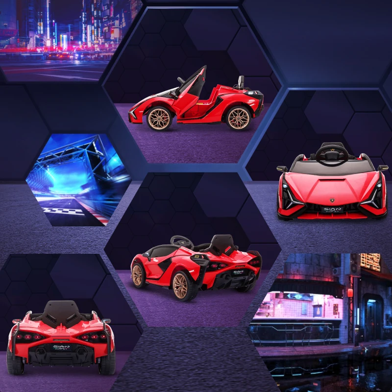Homcom Masina Electrica Lamborghini Rosie pentru Copii 12V cu telecomanda, viteza 3-8km/h