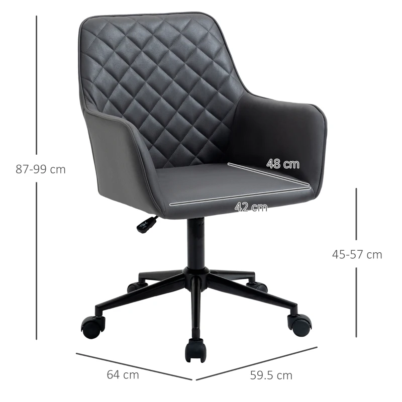 Vinsetto Sedia da Ufficio Ergonomica Poltroncia Girevole in Similpelle con Braccioli e Ruote, Altezza Regolabile, Grigio