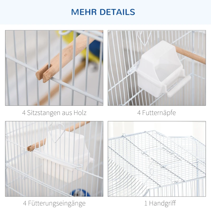 PawHut klatka dla ptaków domek dla ptaków woliera dla ptaków dla papugi klatka dla papużek falistych wyjmowana dolna taca kolor biały 47,5 x 36 x 91 cm