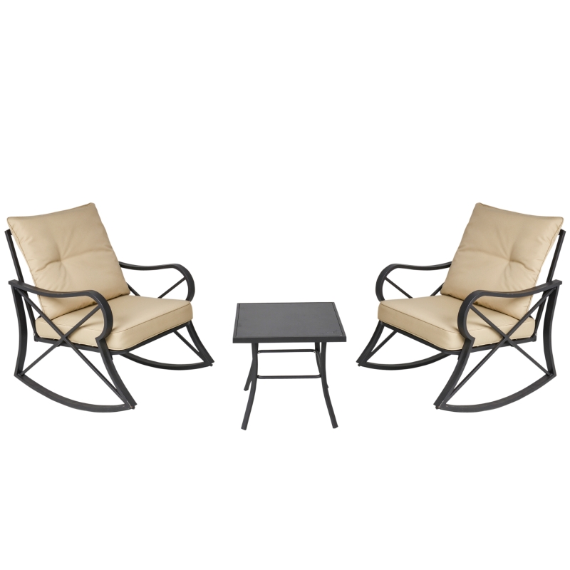 Ensemble de jardin 3 pièces acier époxy noir coussins polyester