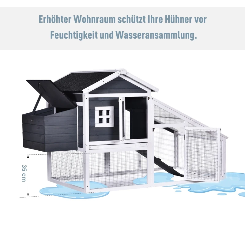 PawHut kippenhok met stok pluimveehok ren kippenren legnest massief hout